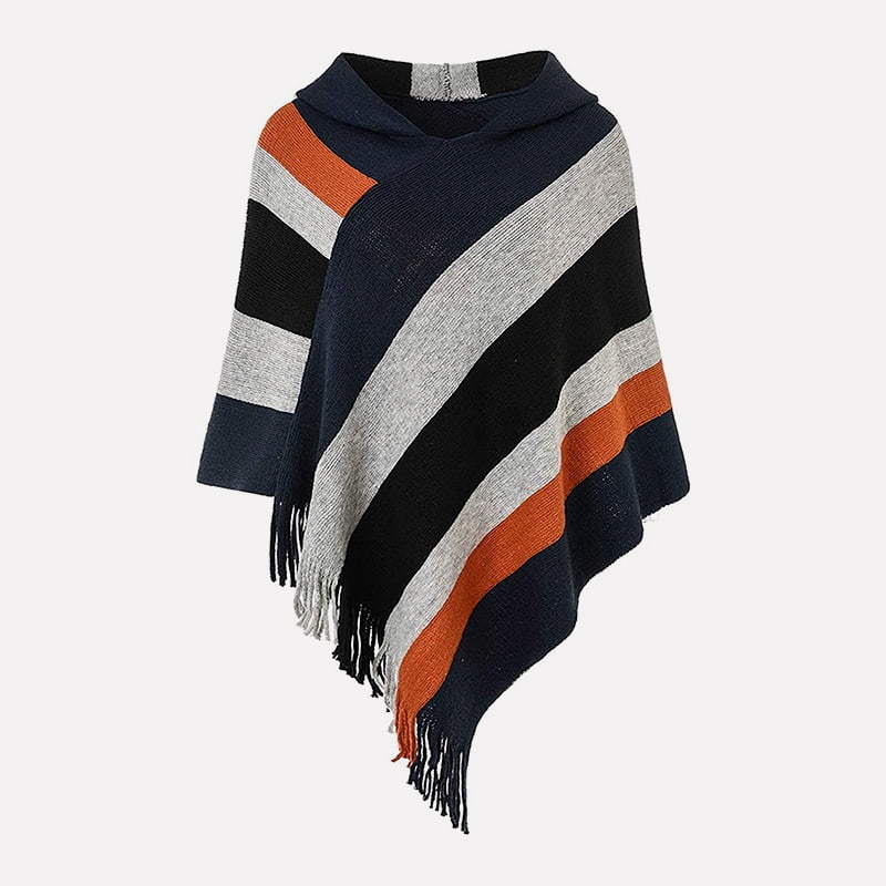 SM-K0093 Loose Pullover Striped Knit Cape Sweater Knitted Jumper