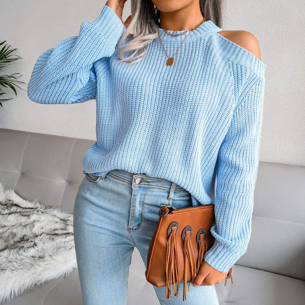 SM-K0055 Crew Neck Off-the-shoulder thick Knitted Jumper