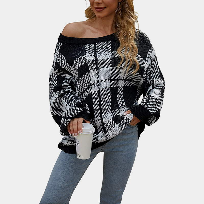SM-K0066 Striped Clashing Loose Crewneck Knitted Jumper Pullover Sweater