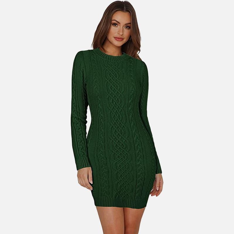 SM-K0063 High Collar Long Sleeves Slim Fit Knitted Dress