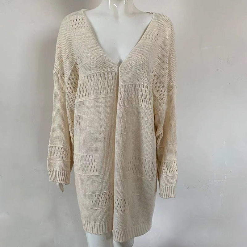 SM-K0081 Solid Color V-neck Cut-out Knitted Cardigan Sweater Coat