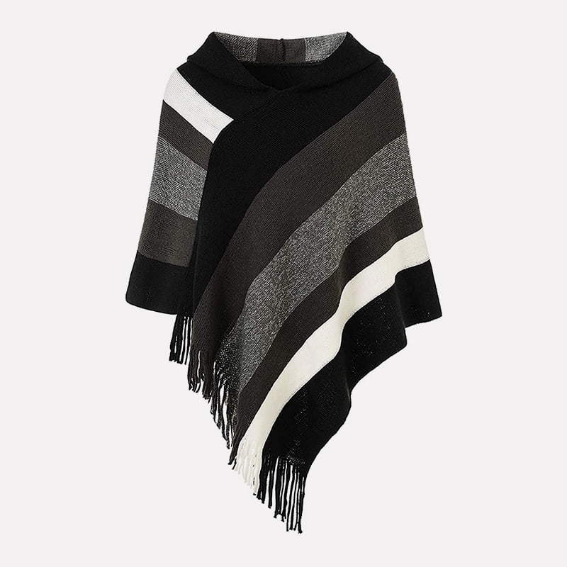 SM-K0093 Loose Pullover Striped Knit Cape Sweater Knitted Jumper