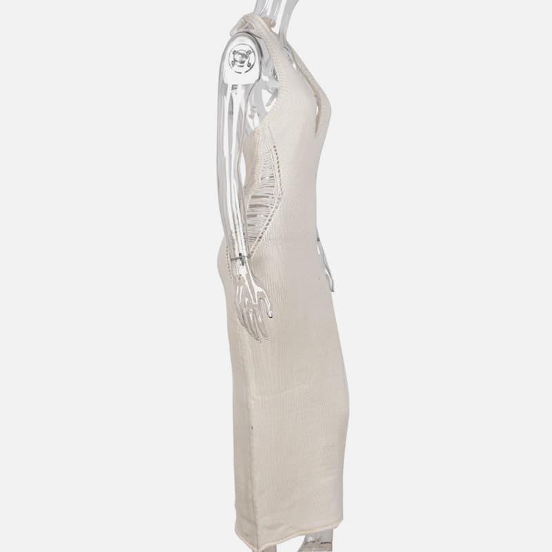 SM-K0073 V-Neck Sleeveless Waist Solid Color Halterneck Knitted Dress