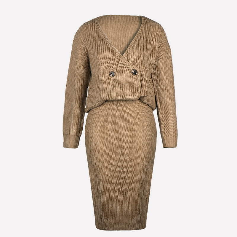 SM-K0101 Lady Knittedtop And Skirt Casual Knitted Suit