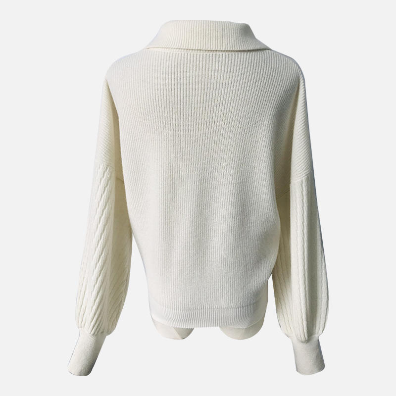 SY104 White College Style Long Sleeve Lapel Casual Wool Knit Sweater